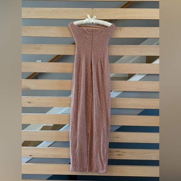 PALERMO 
Embellished Bandeau Cowl Neck Maxi Dress in Beige - Picture 7 of 10